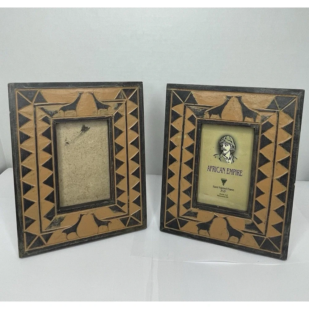 Dezine African Empire Picture Frames Set /2 Carved Hand Painted Giraffes 3